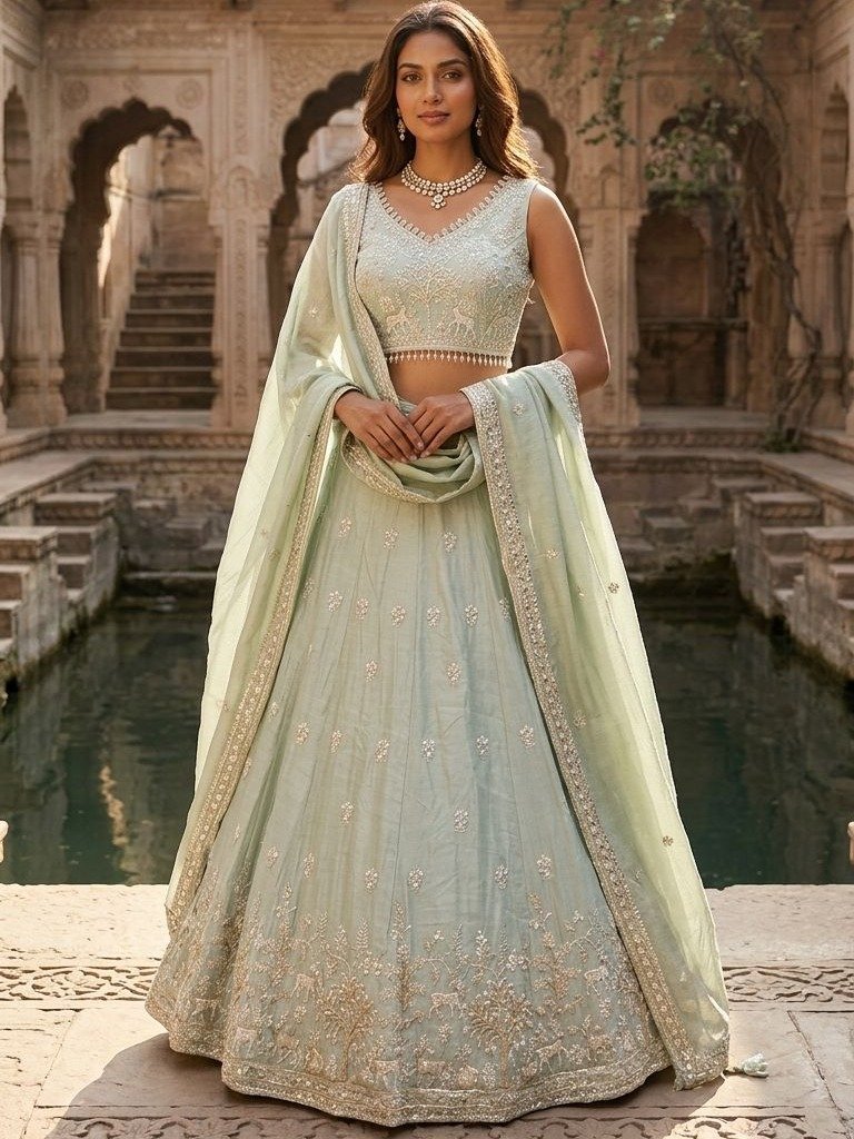 pastel mint or pista green lehenga choli