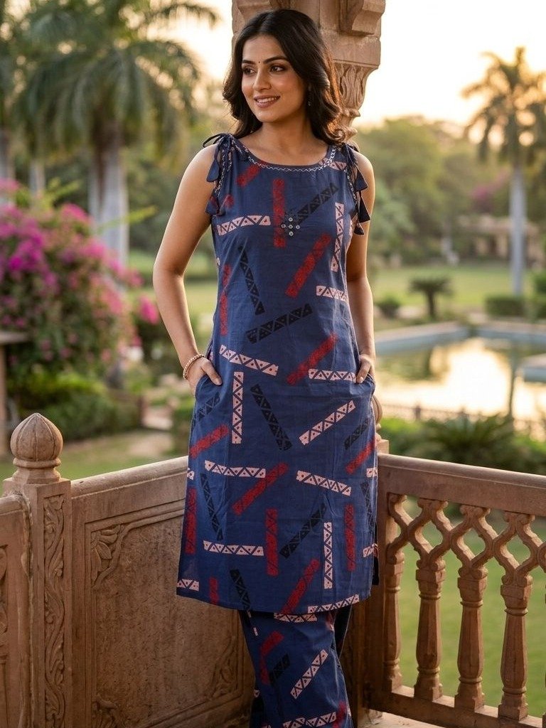 navy blue printed co-ord set