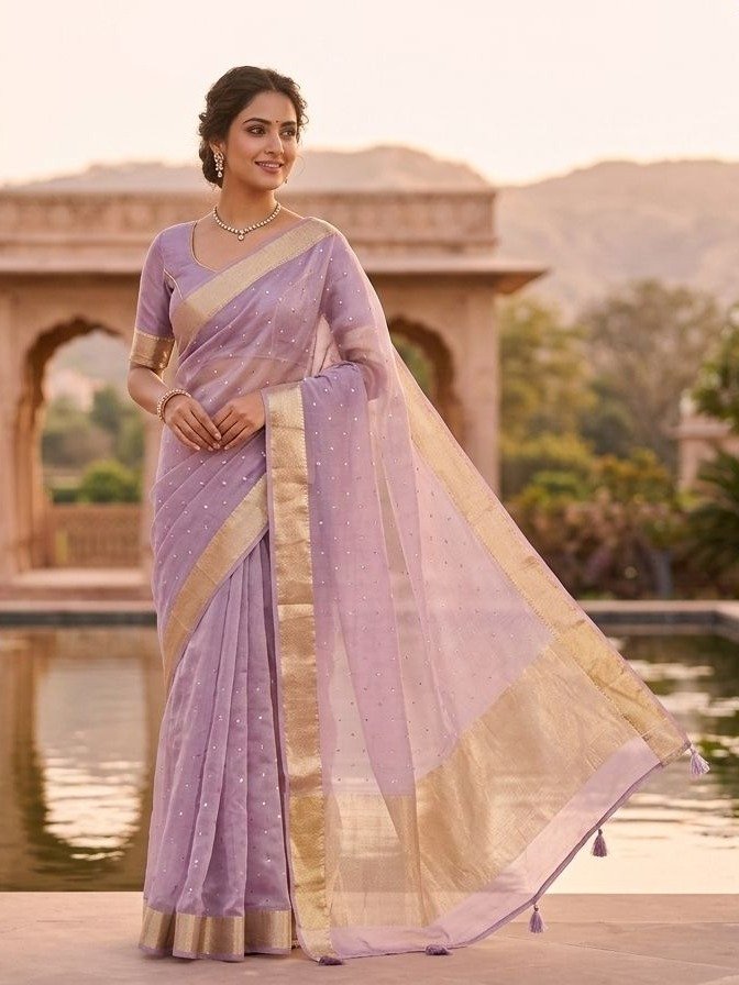 lavender or lilac handloom saree
