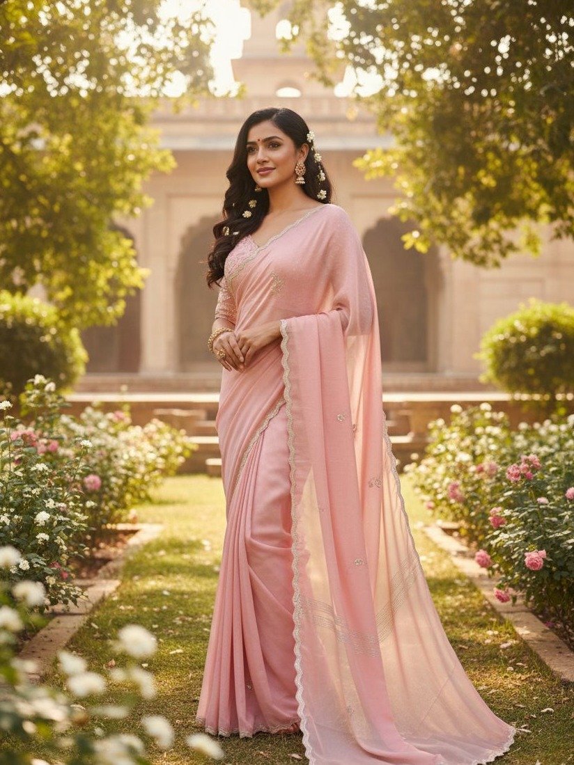 BABY PINK SAREE WITH BLOUSE 