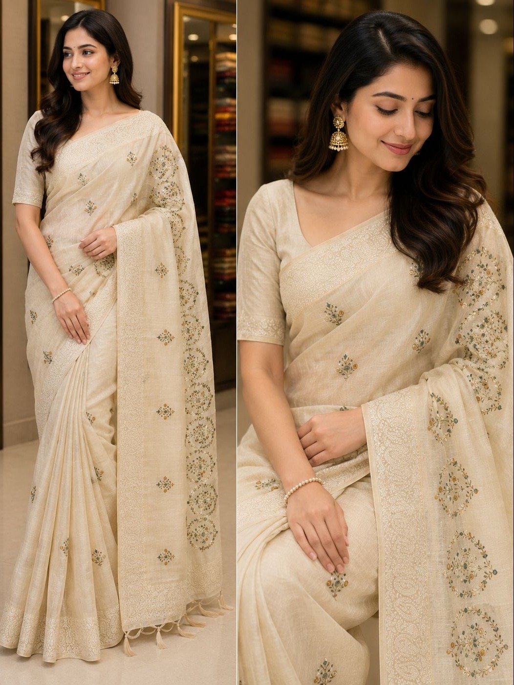 off-white handloom linen-silk saree