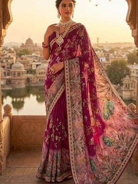 Purple Embroidered Brocade Saree