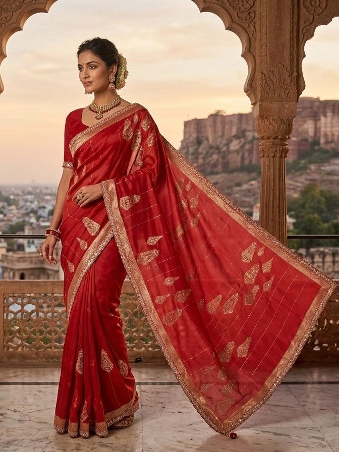 Crimson Red Banarasi pure Silk saree