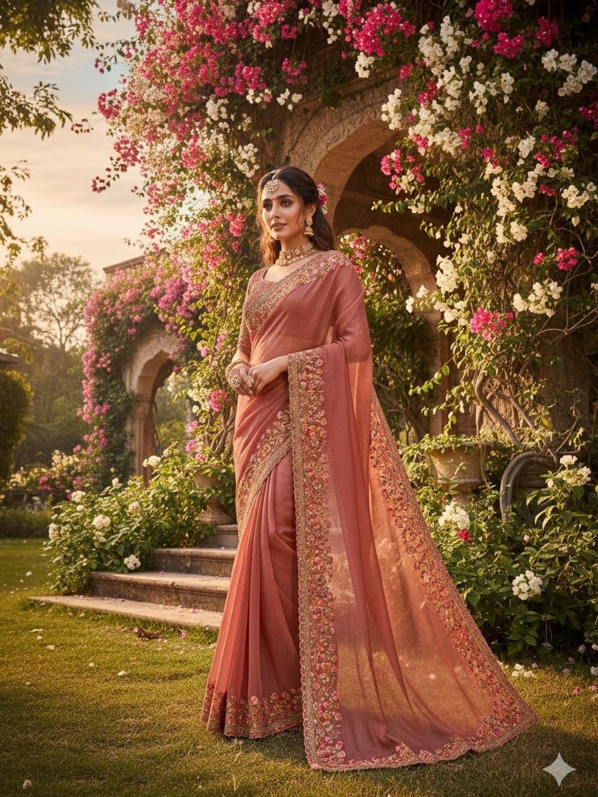 peach-colored saree