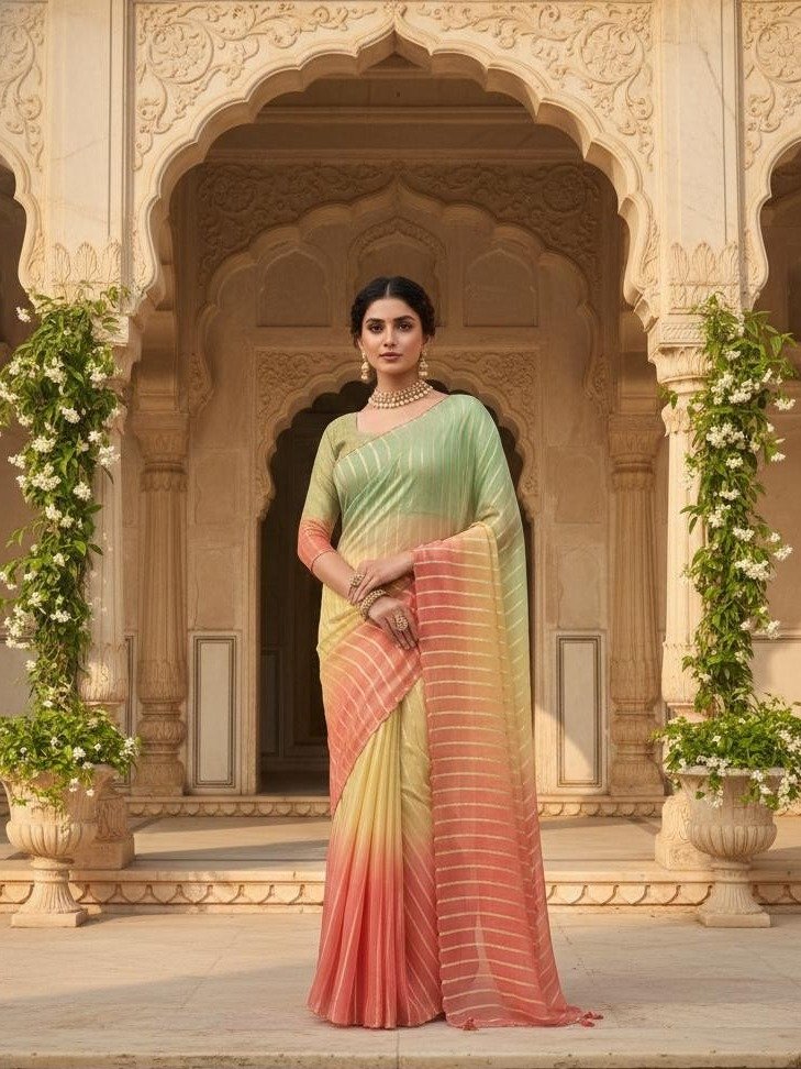 Multicolor Striped Georgette Saree
