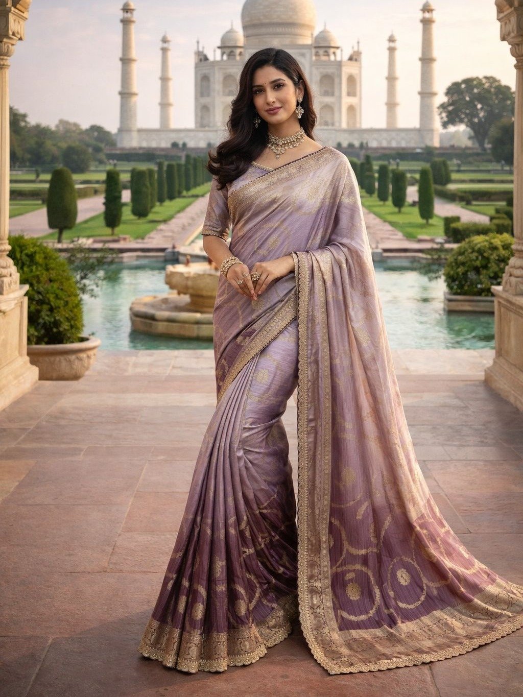 Lavender Viscose Silk Saree with Intricate Bead and Zari Work.