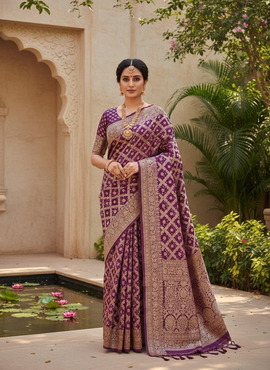 Magenta Pink and Purple Shaded Bandhani Saree {jungla}