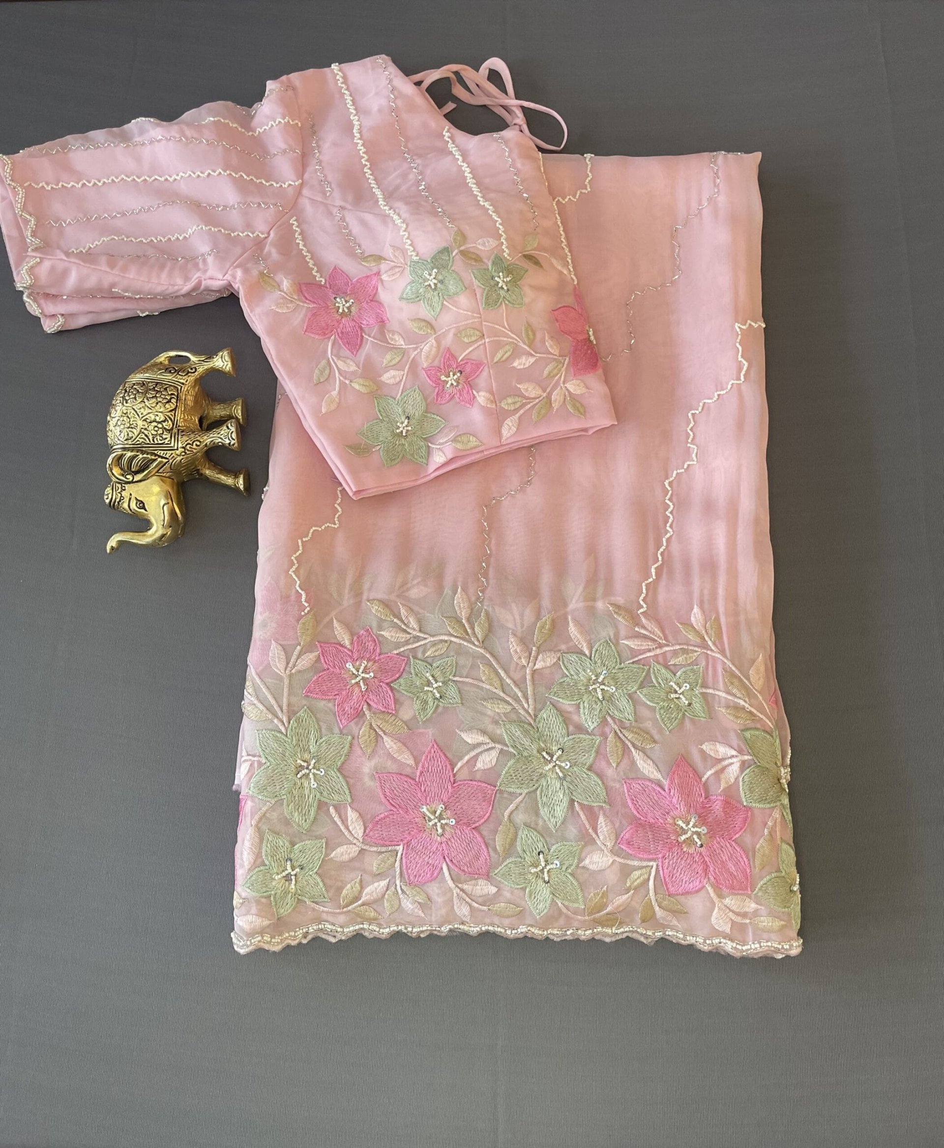 Pastel Pink Georgette Organza Saree