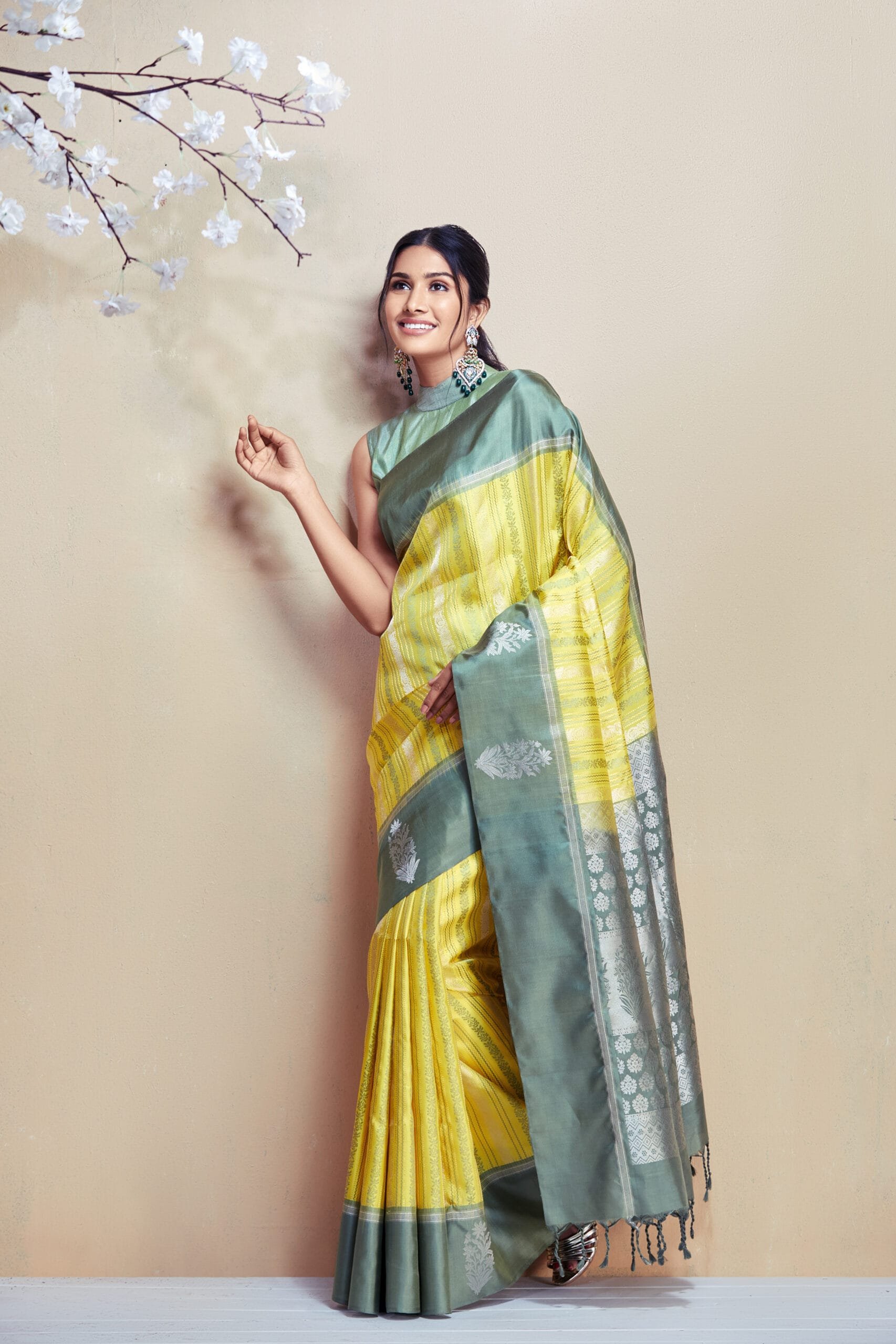 Pastel Green - Yellow Colour Pattu Silk Saree