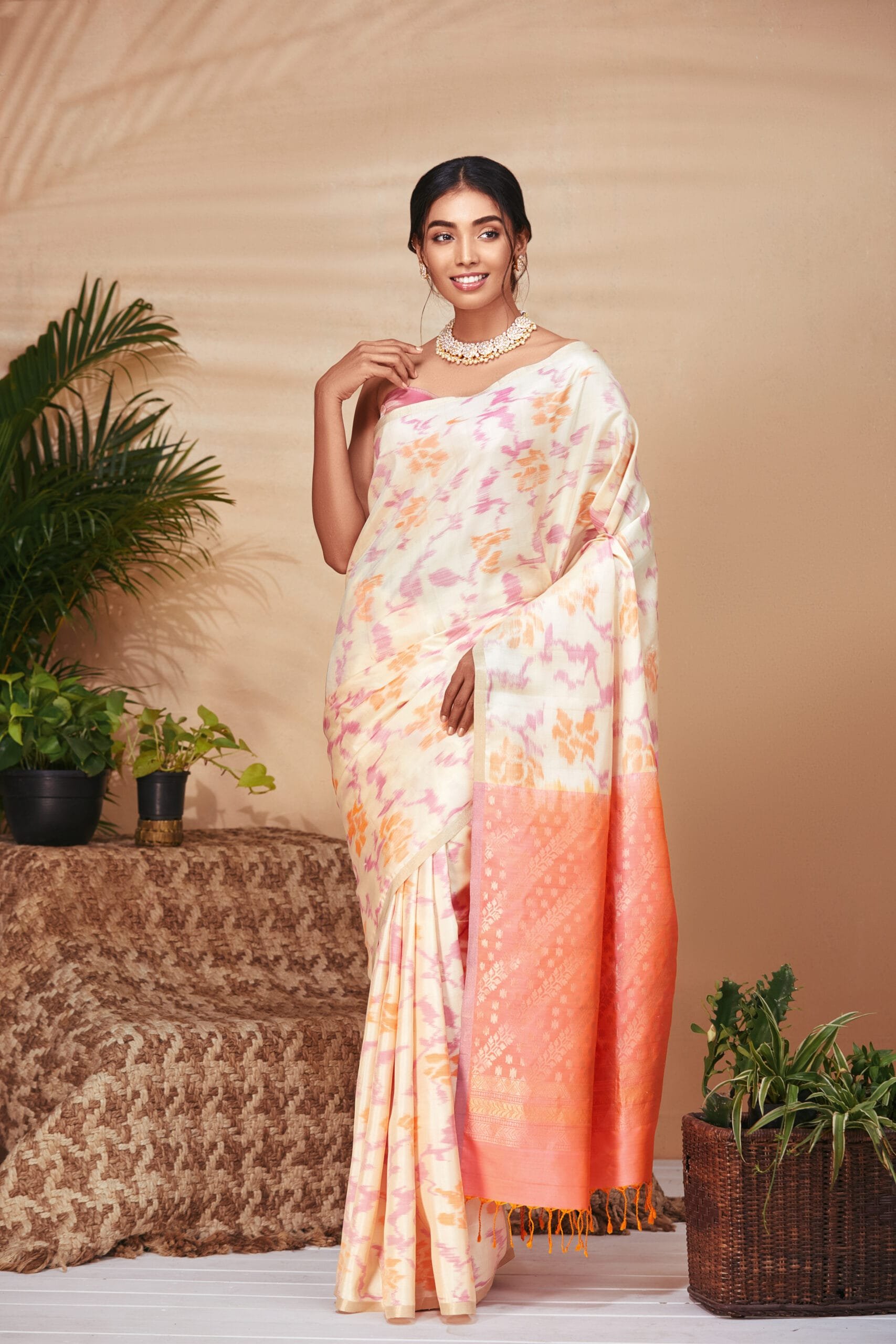 Off-White Ikkat Pattu Saree