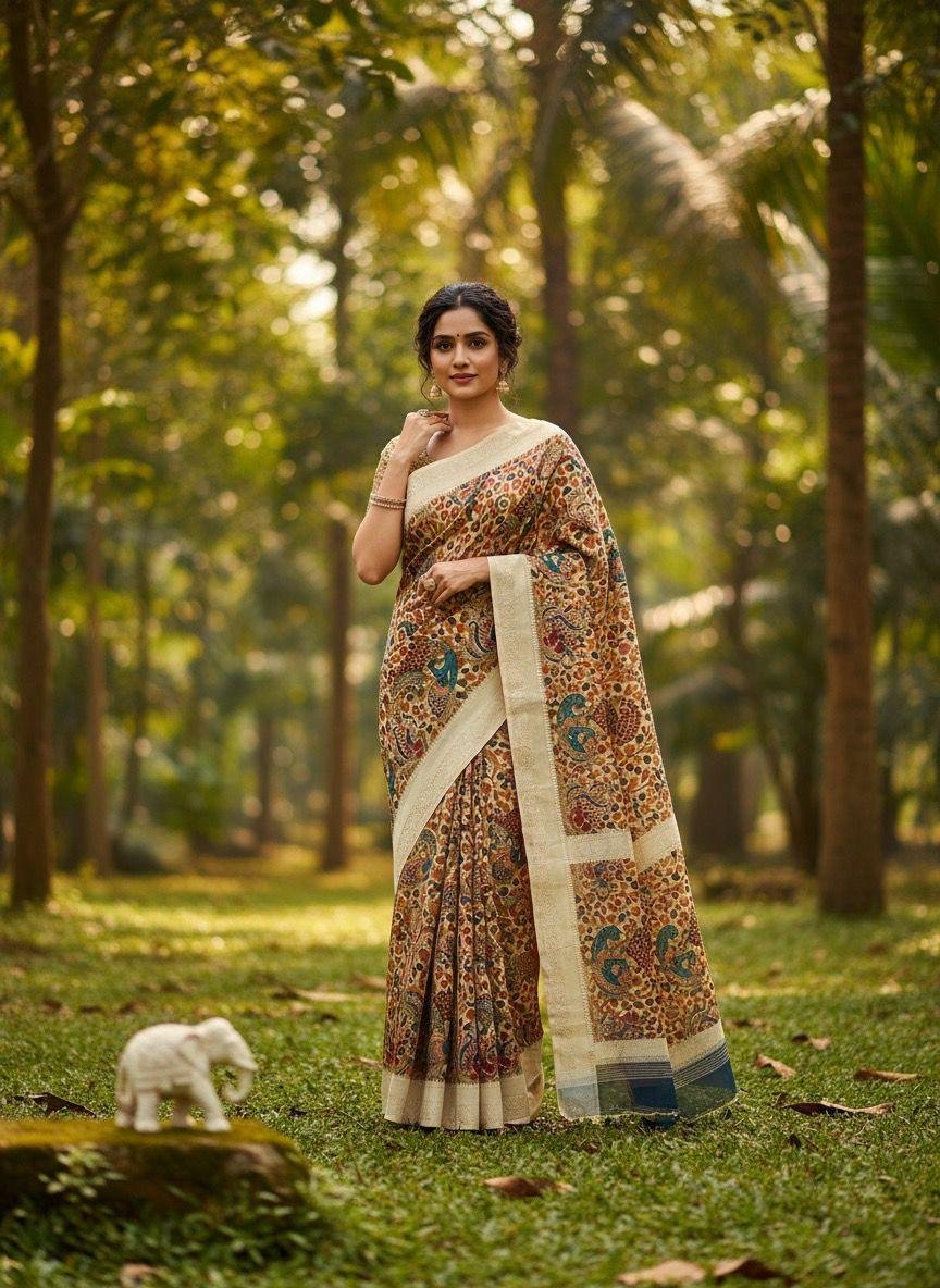 Brown Kalamkari Saree