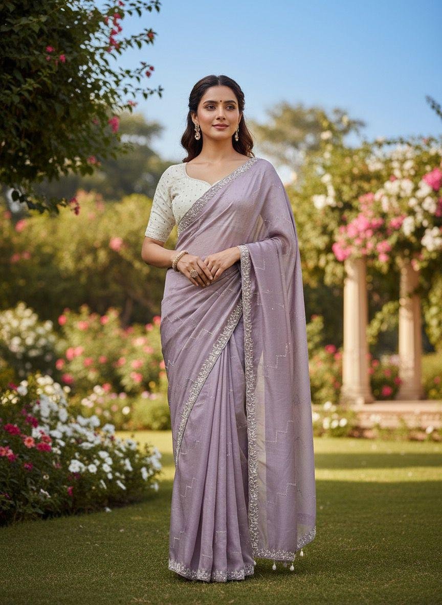 PURPLE COLOR STITCH BLOUSE SAREE