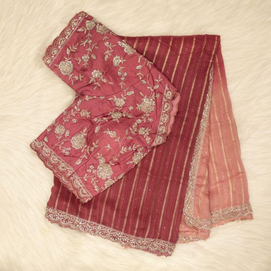 PEACH COLOR STITCH BLOUSE SAREE