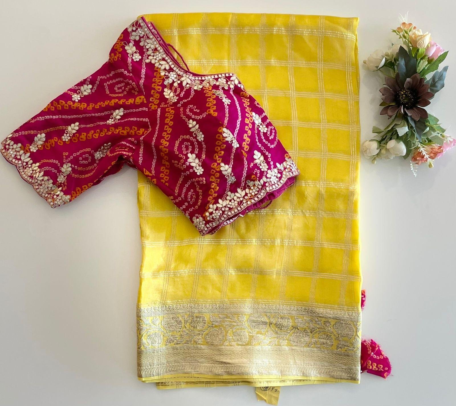 YELLOW SAREE WITH STITCH BLOUSE