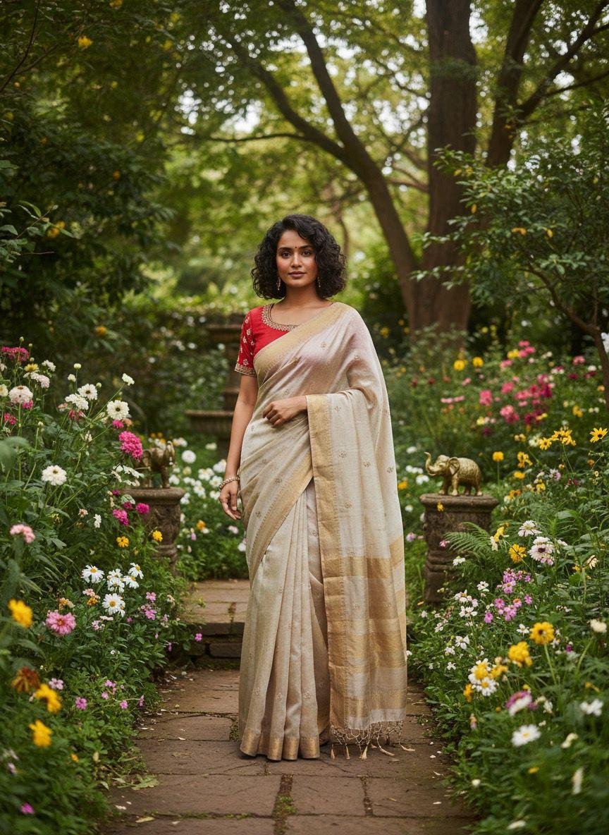 TISSUE ZARI SAREE WITH STITCH BLOUSE