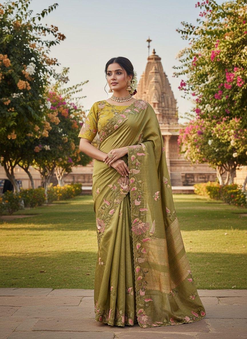 MEHANDI YELLOW WITH STITCH BLOUSE