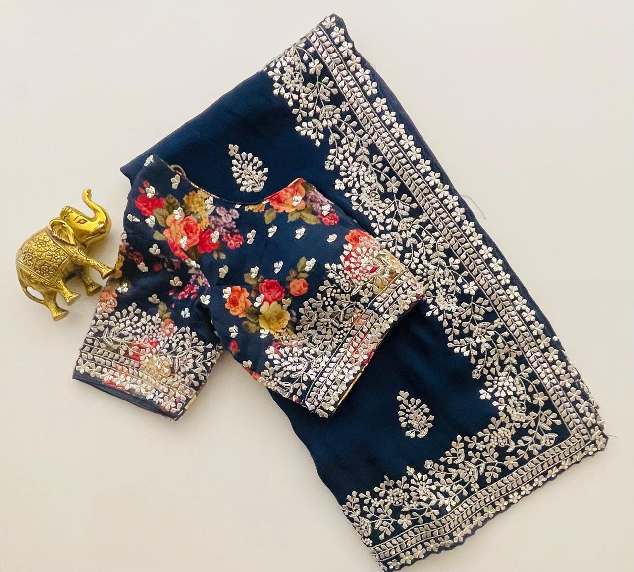 NAVY BLUE SAREE WITH BLOUSE