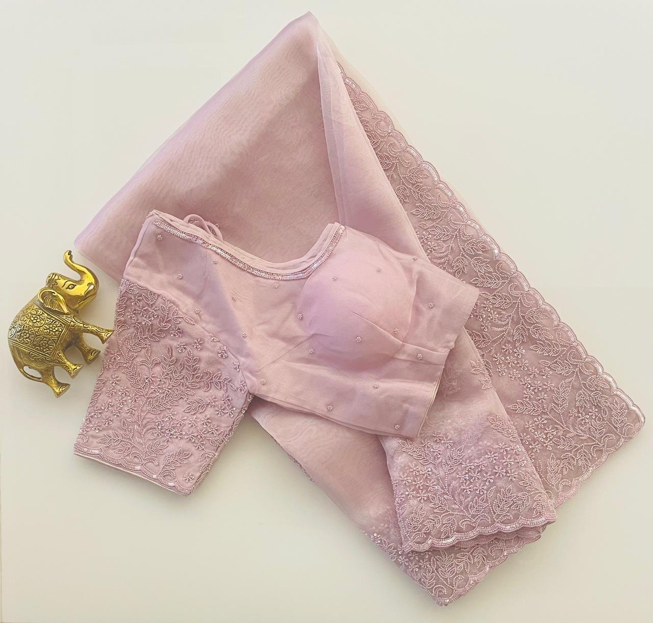 BABY PINK SAREE WITH STITCH BLOUSE