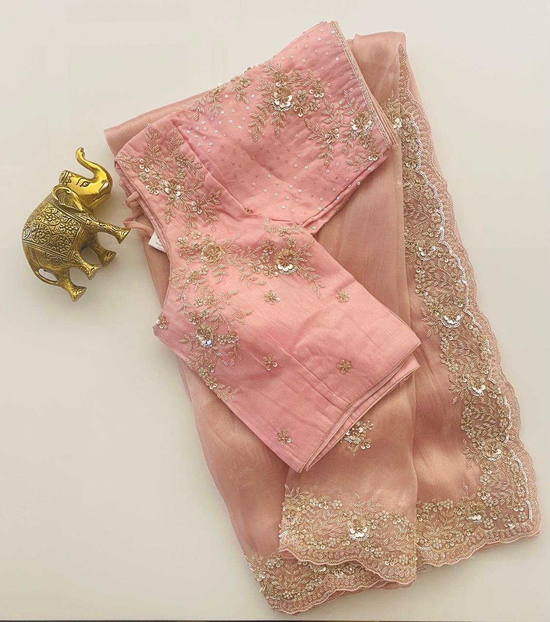 PINK SAREE WTH STITCH BLOUSE