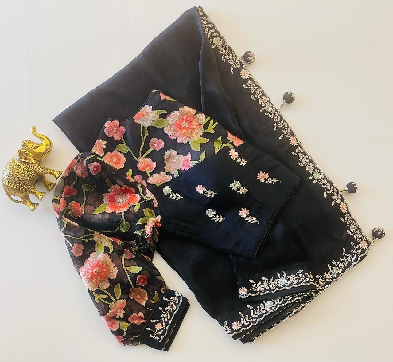 NAVY BLUE SAREE WITH STITCH BLOUSE