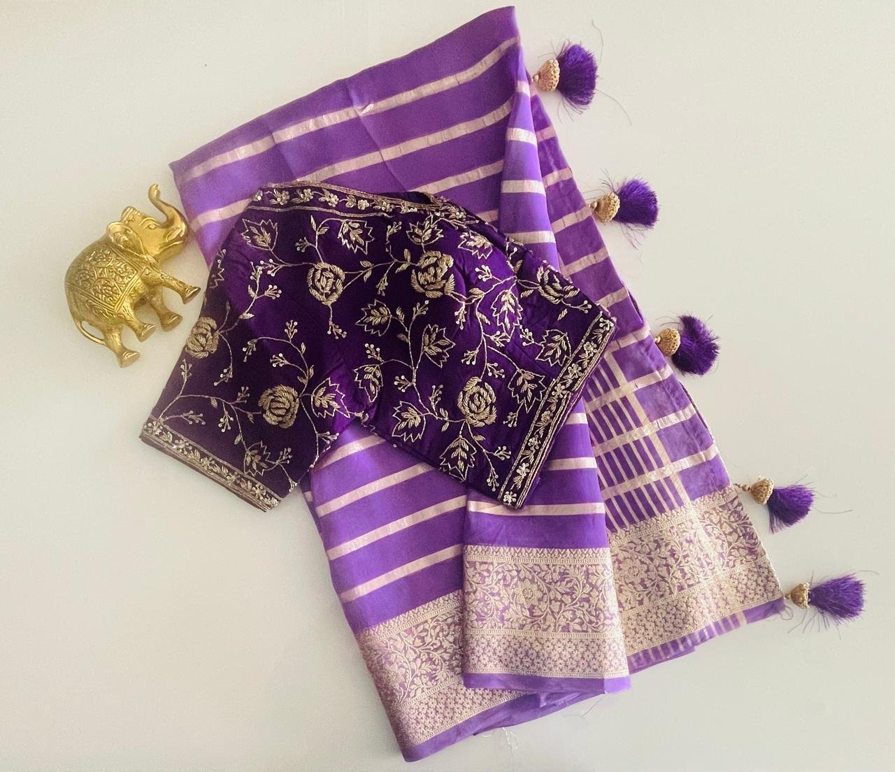 PURPLE SAREE WITH STITCH BLOUSE