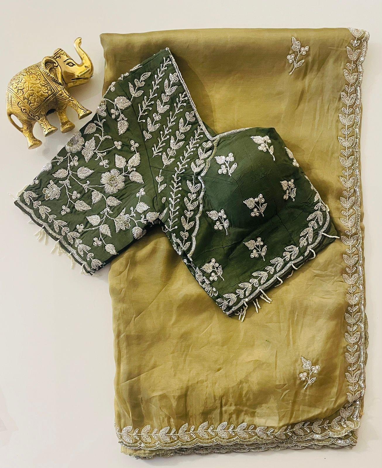 MEHNDI GREEN SAREE WITH BLOUSE