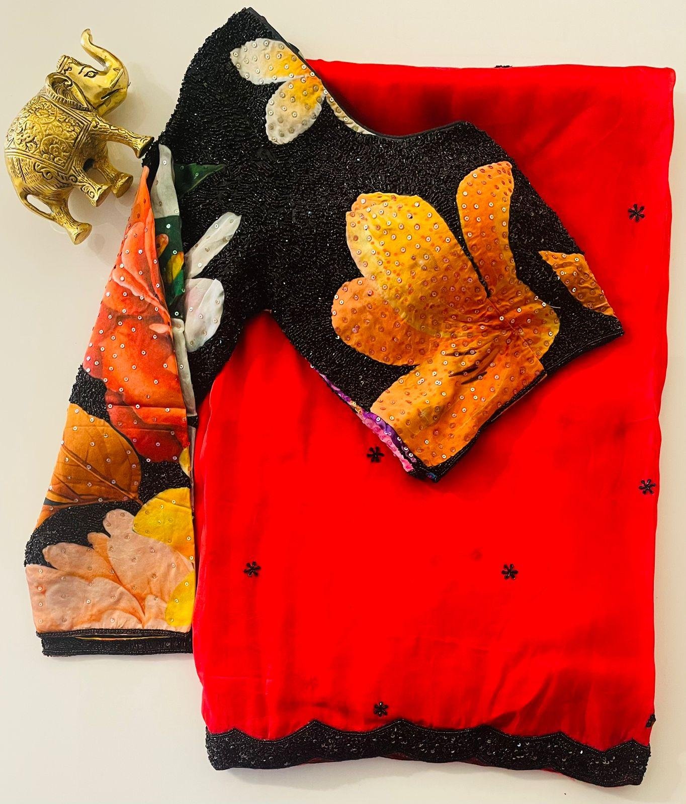 RED SAREE WITH STITICH BLOUSE