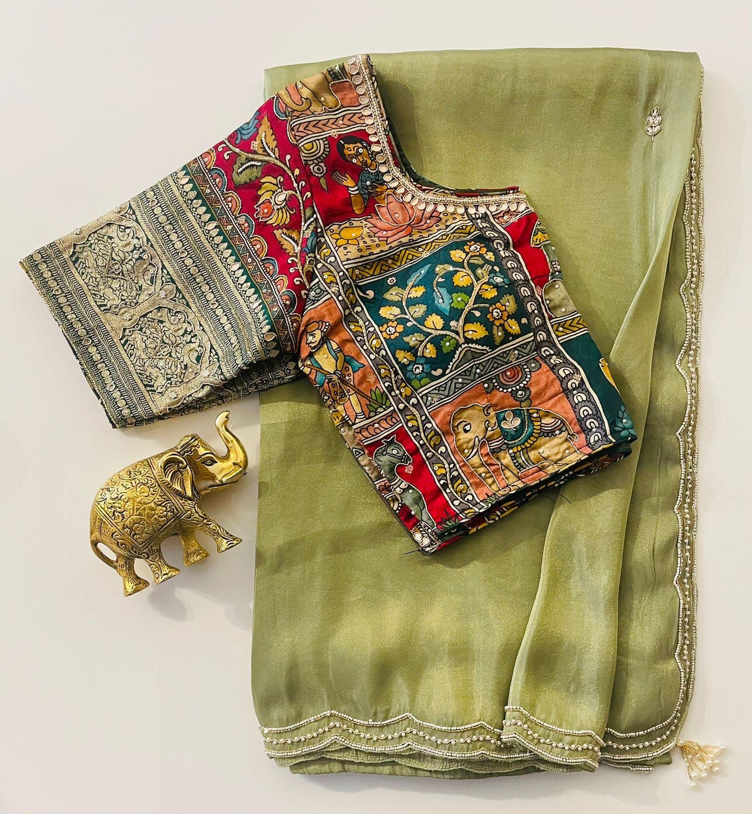GREEN SAREE WITH STITCH BLOUSE