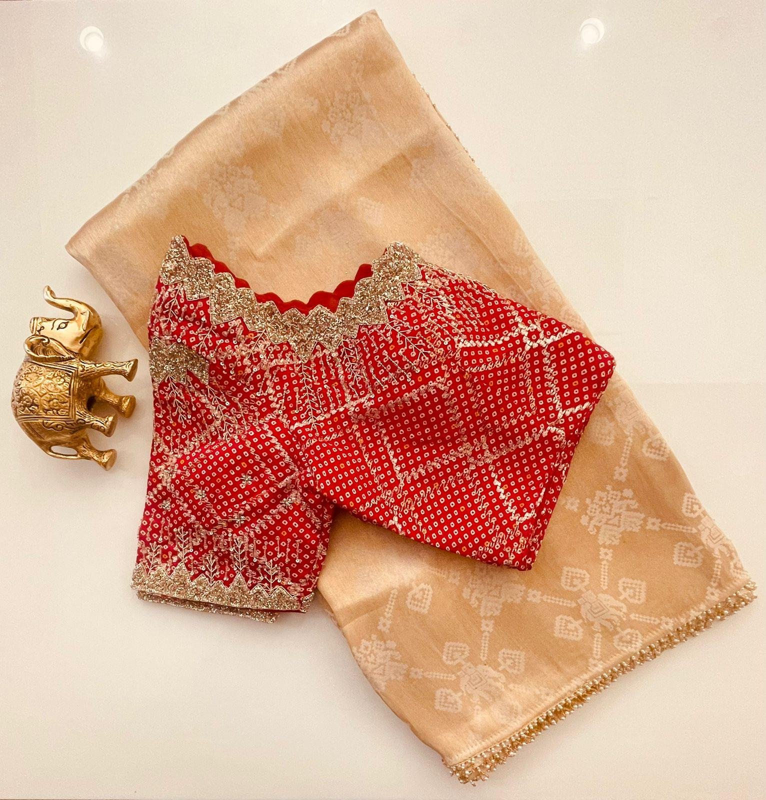 PEACH SAREE WITH STITCH BLOUSE