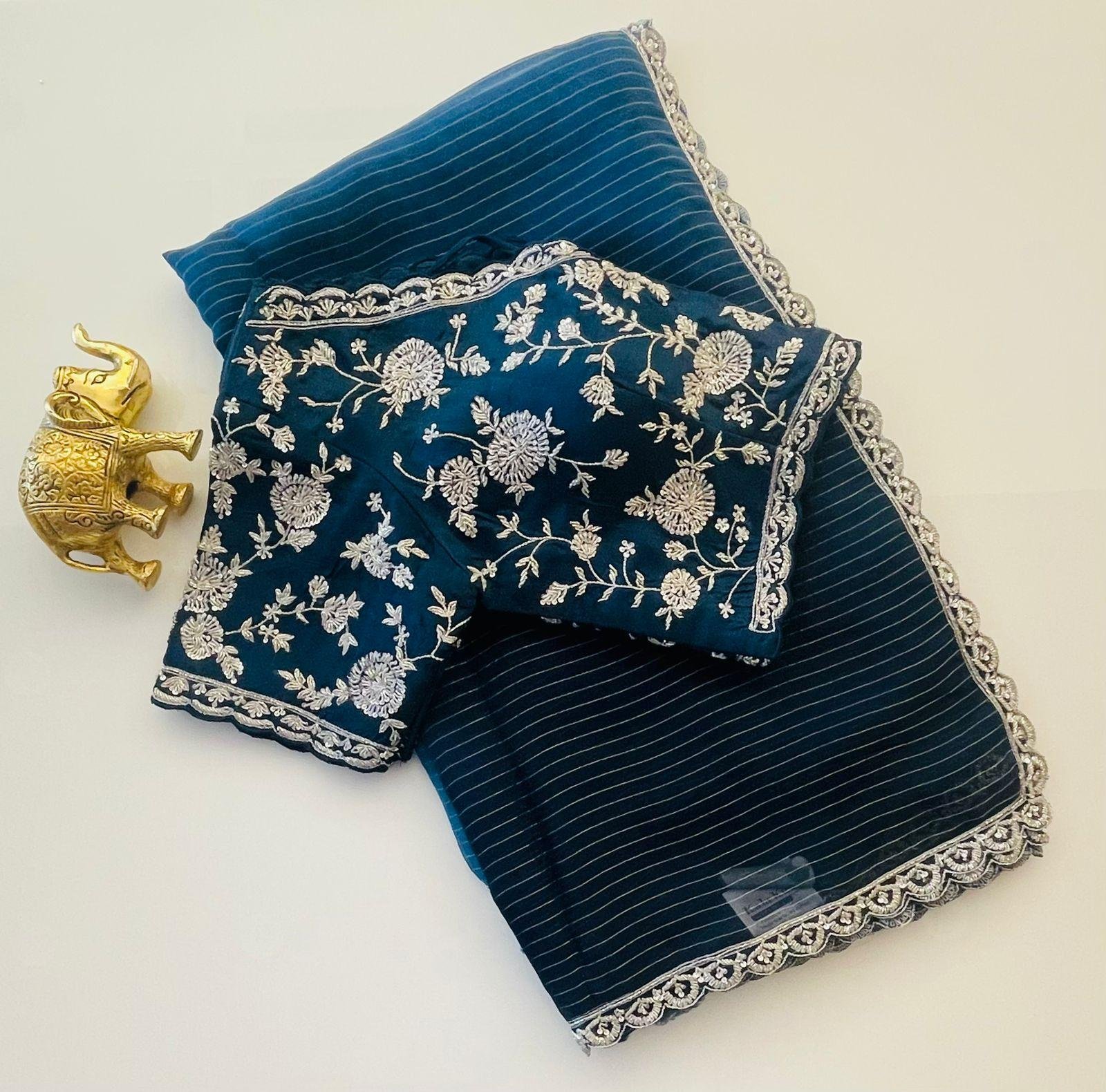 NAVY BLUE SAREE WITH STITCH BLOUSE