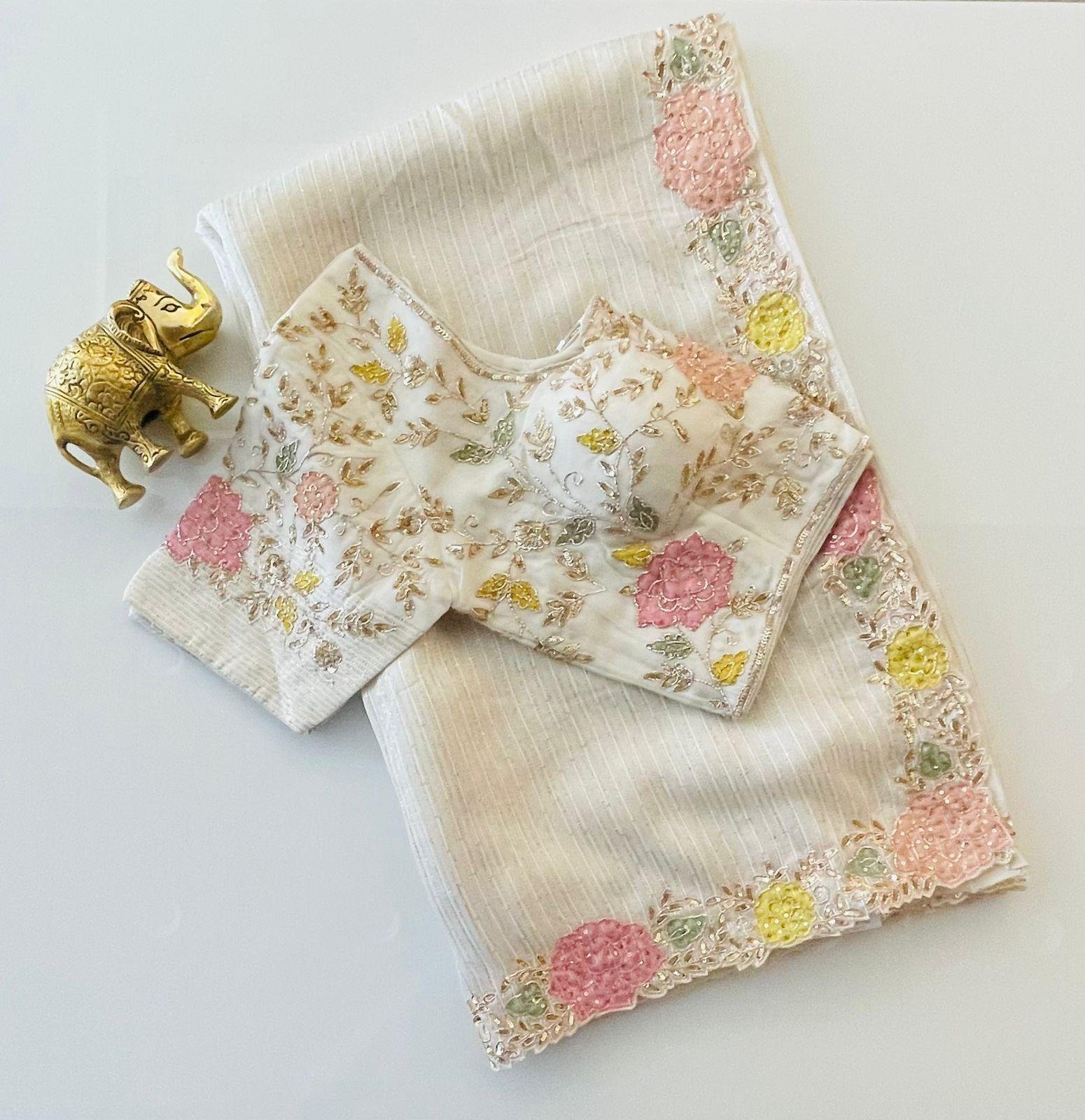 OFFWHITE SAREE WITH BLOUSE
