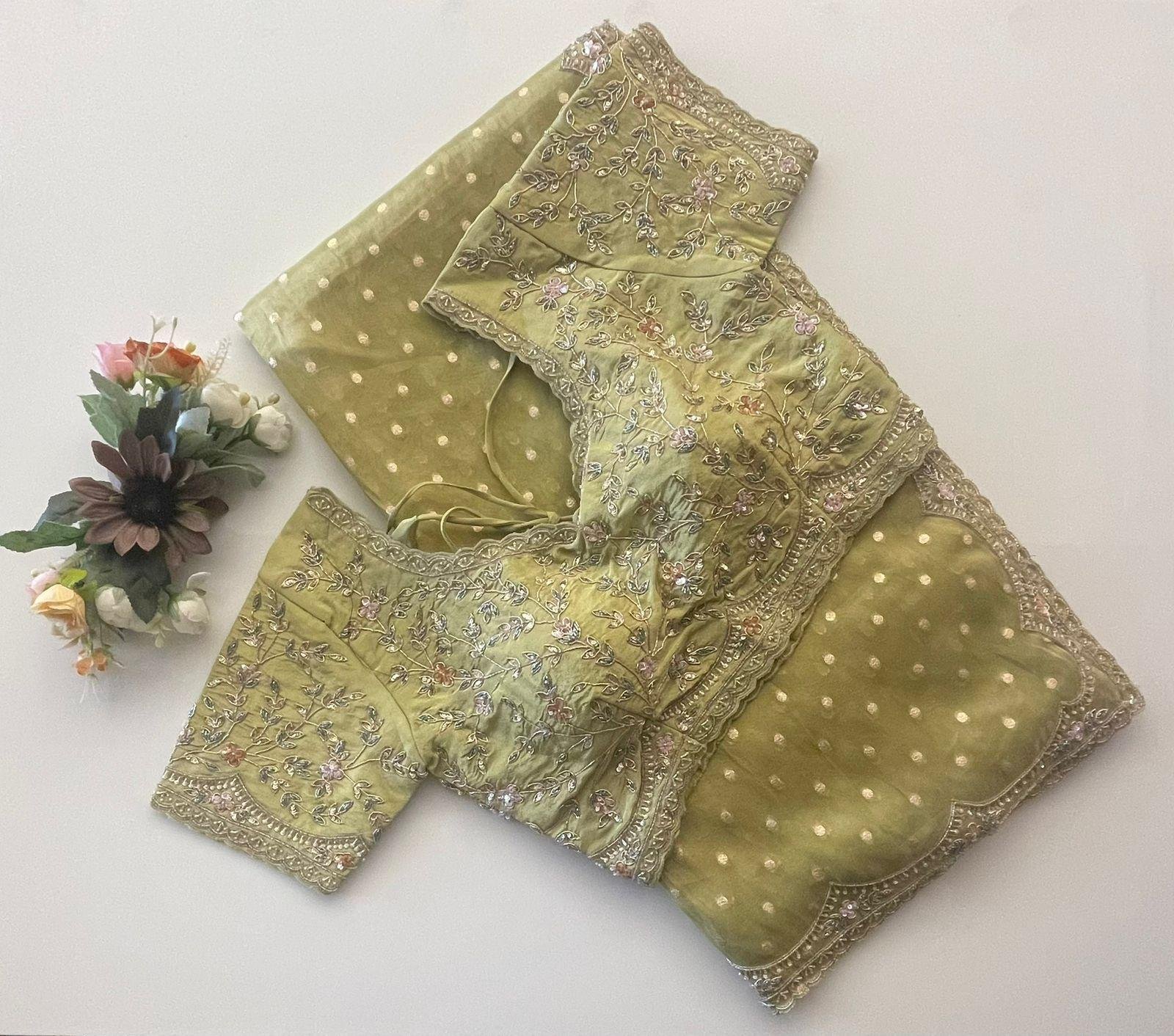 MEHNDI GREEN SAREE WITH BLOUSE