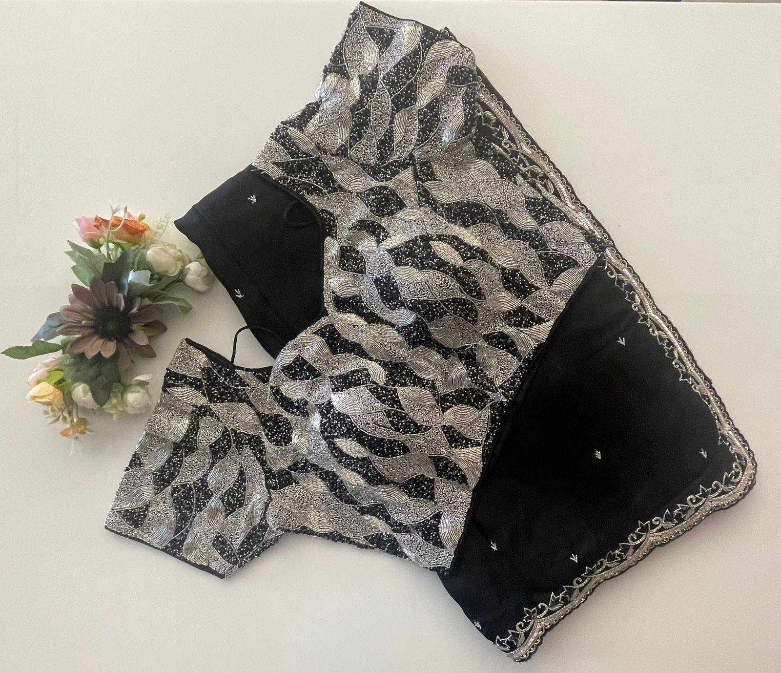 BLACK SAREE WITH STITCH BLOUSE