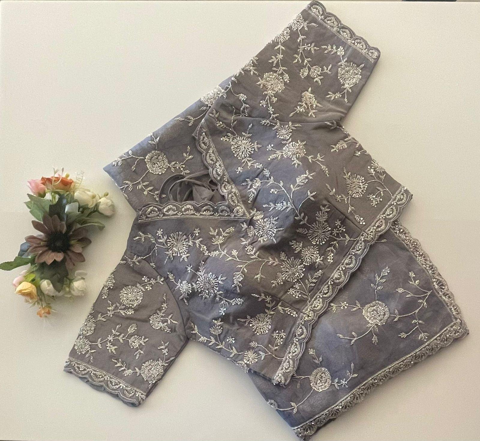 GREY SAREE WITH STITCH BLOUSE