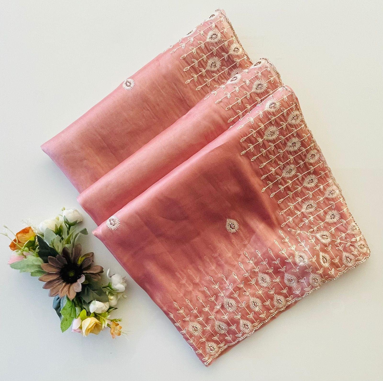 PEACH SAREE WITH BORDER WORK