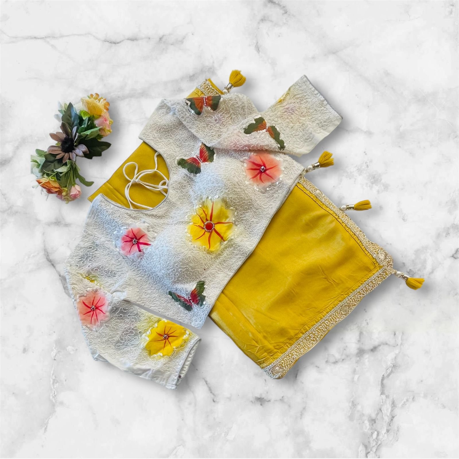 YELLOW SAREE WITH BLOUSE