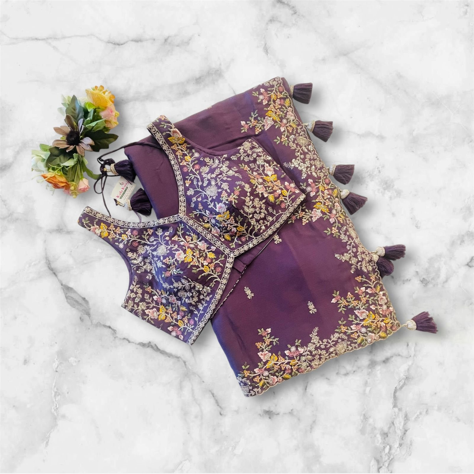 WINE SAREE WITH BLOUSE