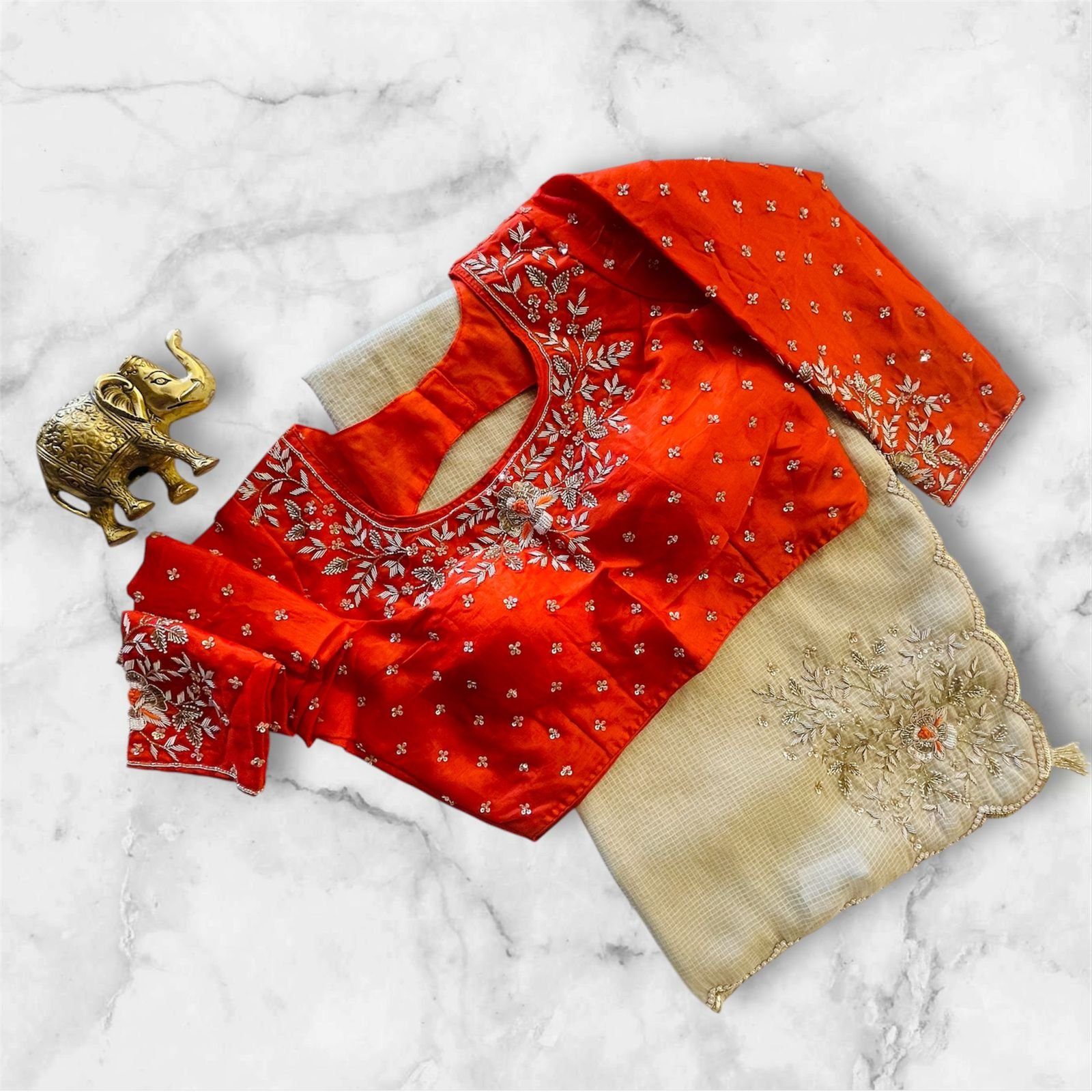 CHIKU SAREE WITH BLOUSE