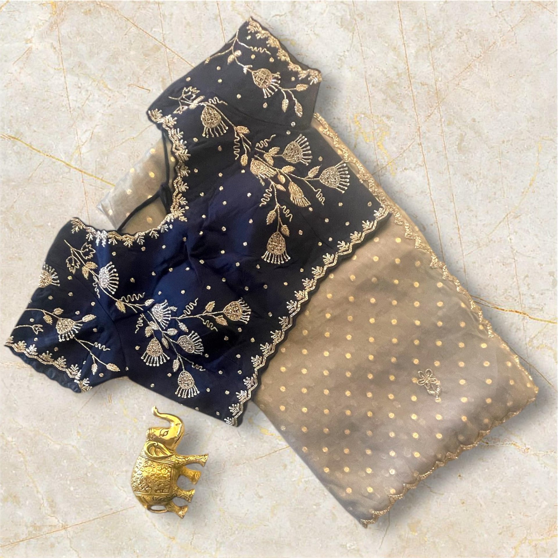 GRAY SAREE WITH STICHED BLOUSE