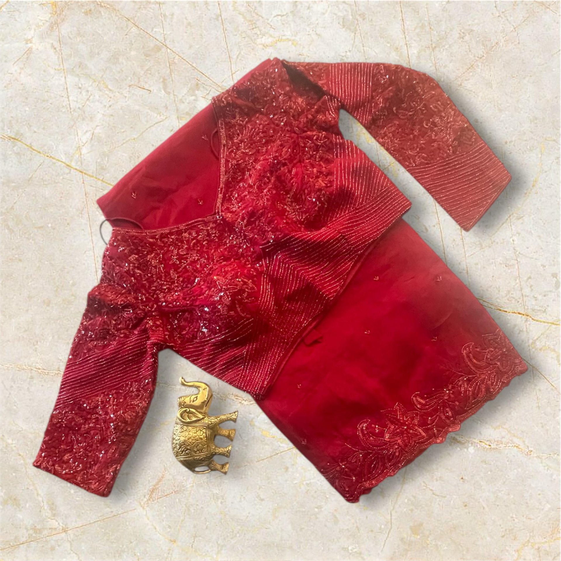 RED PARTY WEAR SAREE WITH FANCY BLOUSE