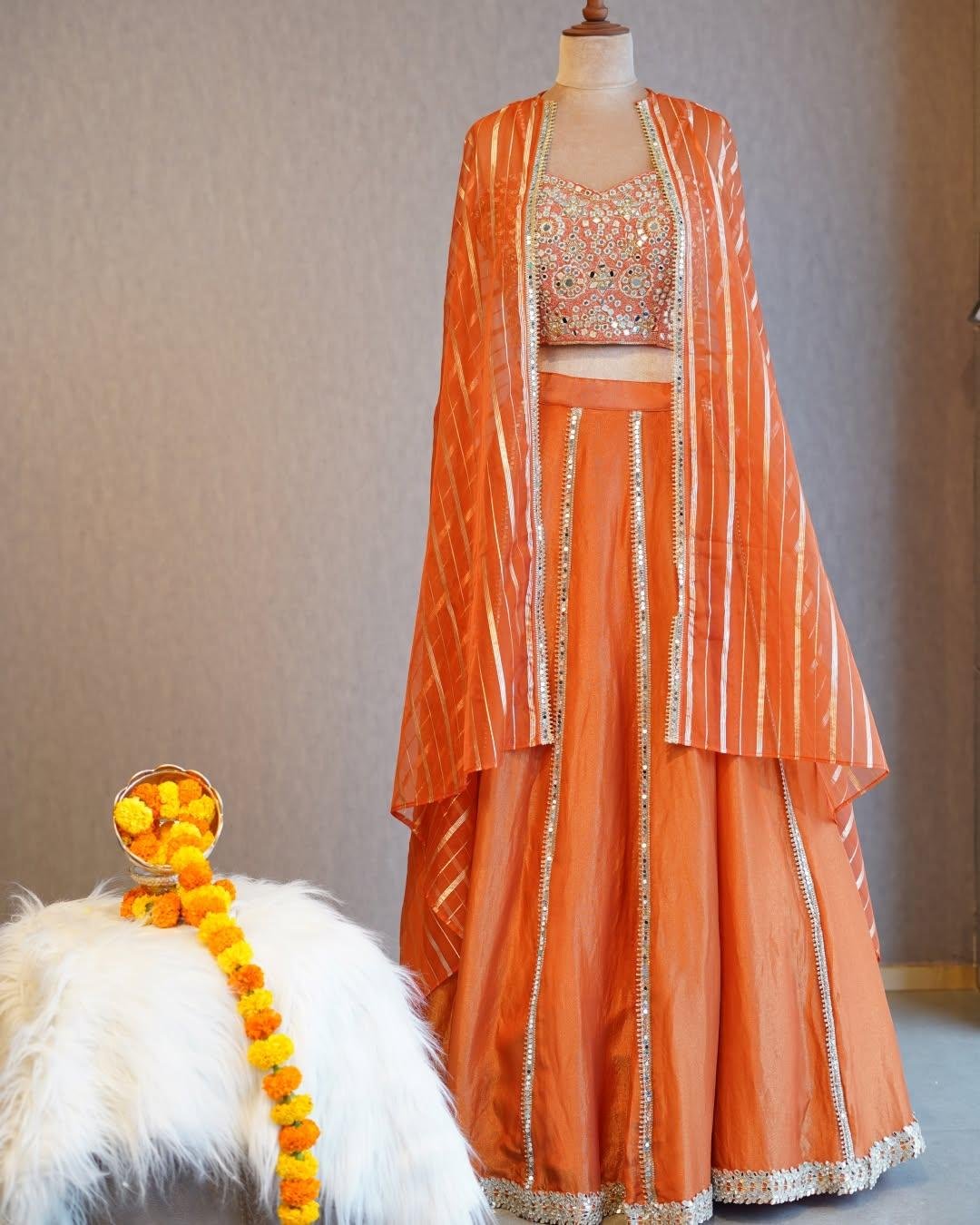 ORANGE PARTY WEAR CROPTOP WITH JACKET