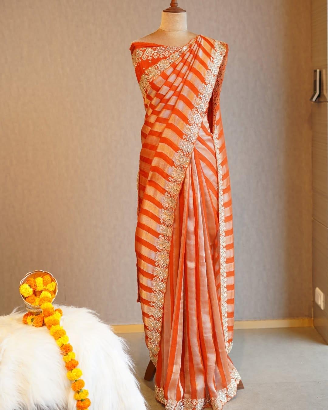 ORANGE PARTY WEAR SAREE