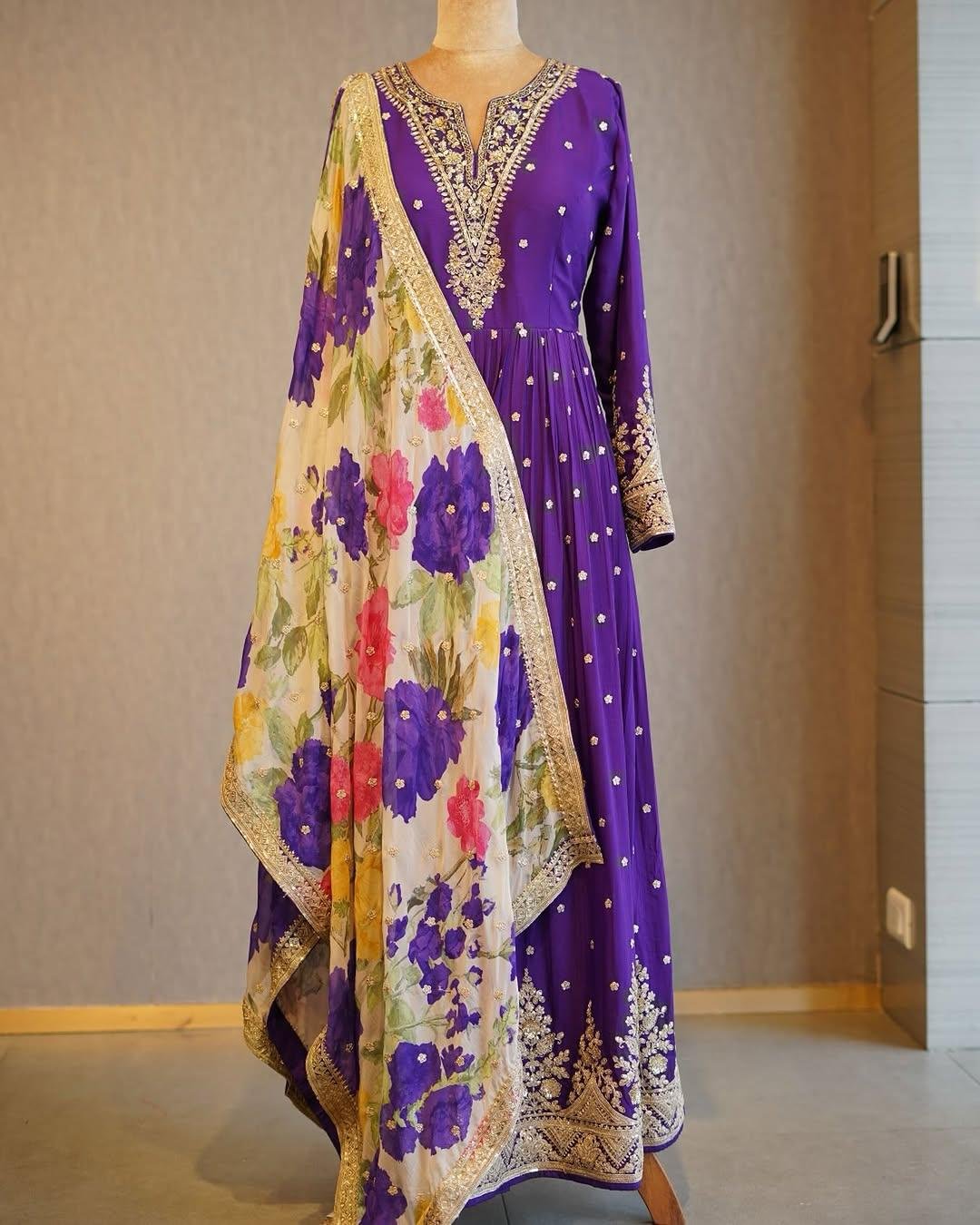 PARTY WEAR GOWN WITH PRINTED DUPATTA