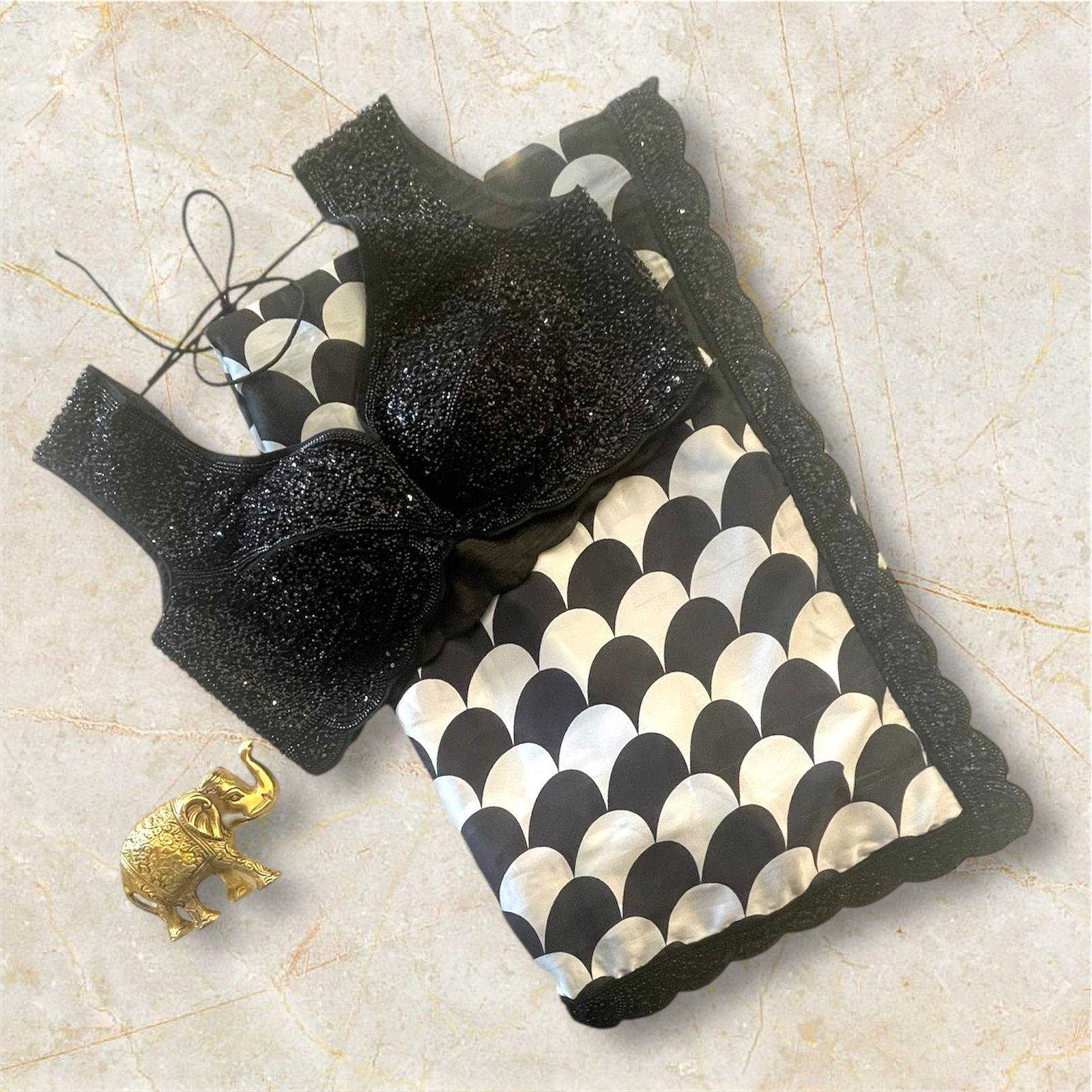 BLACK & WHITE SAREE WITH READYMADE BLOUSE
