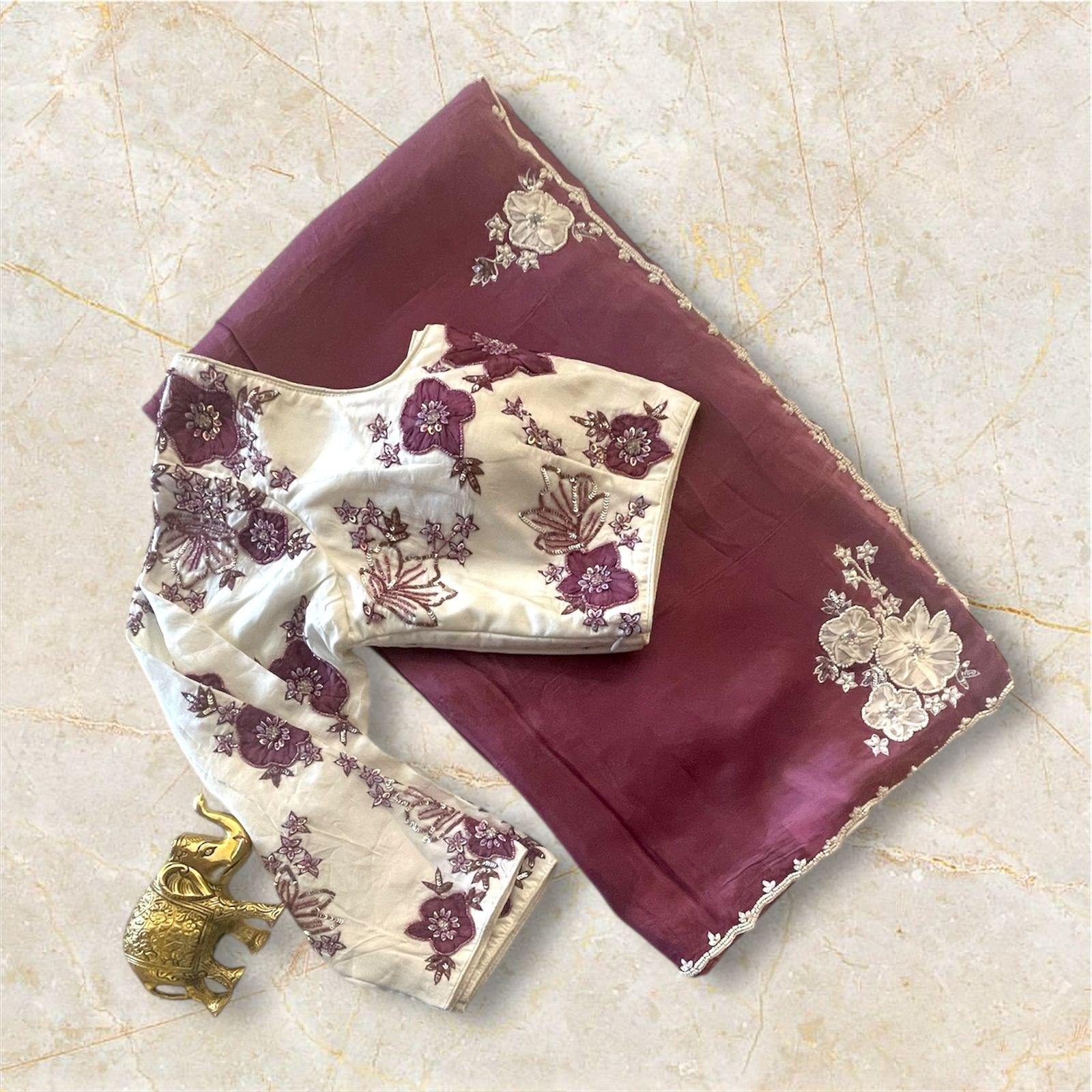 MAROON SAREE WITH STICHED BLOUSE