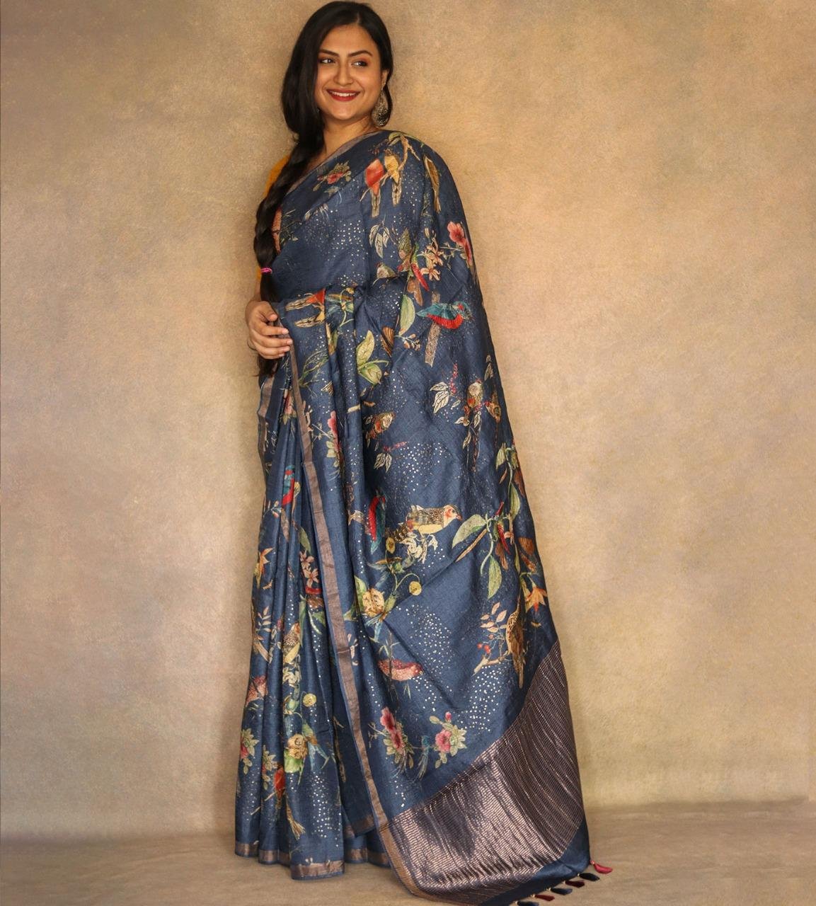 Blue PURE Tussar Saree