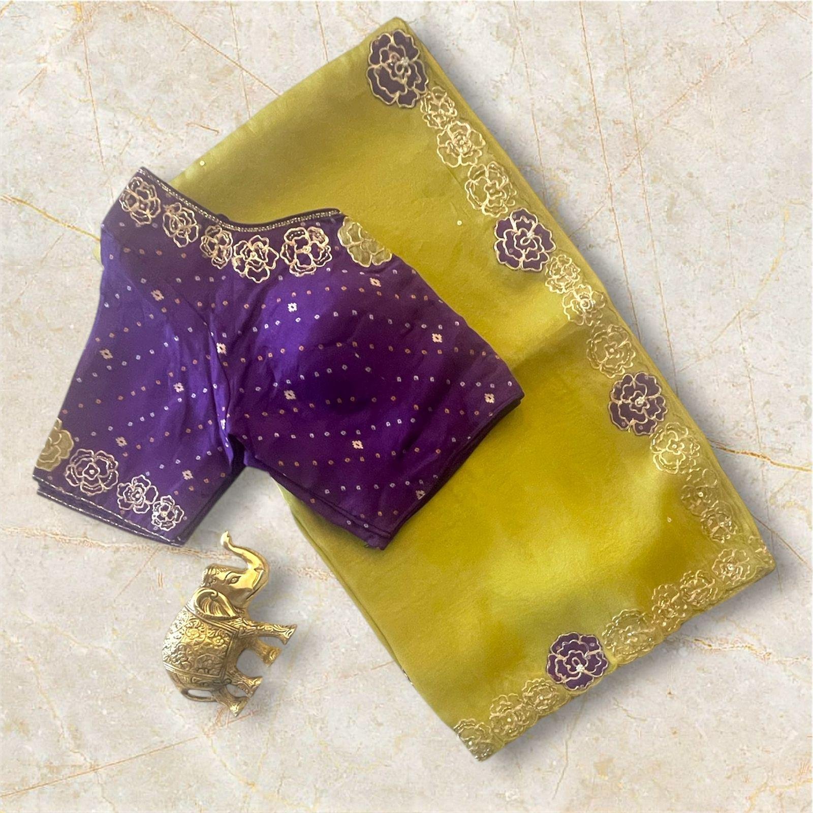 PISTA GREEN PARTY WEAR SAREE WITH READYMADE BLOUSE