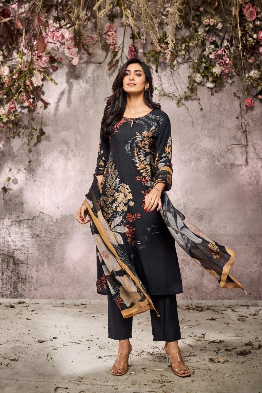 Black Printed  Kurti with Straight Cut Pant and Dupatta