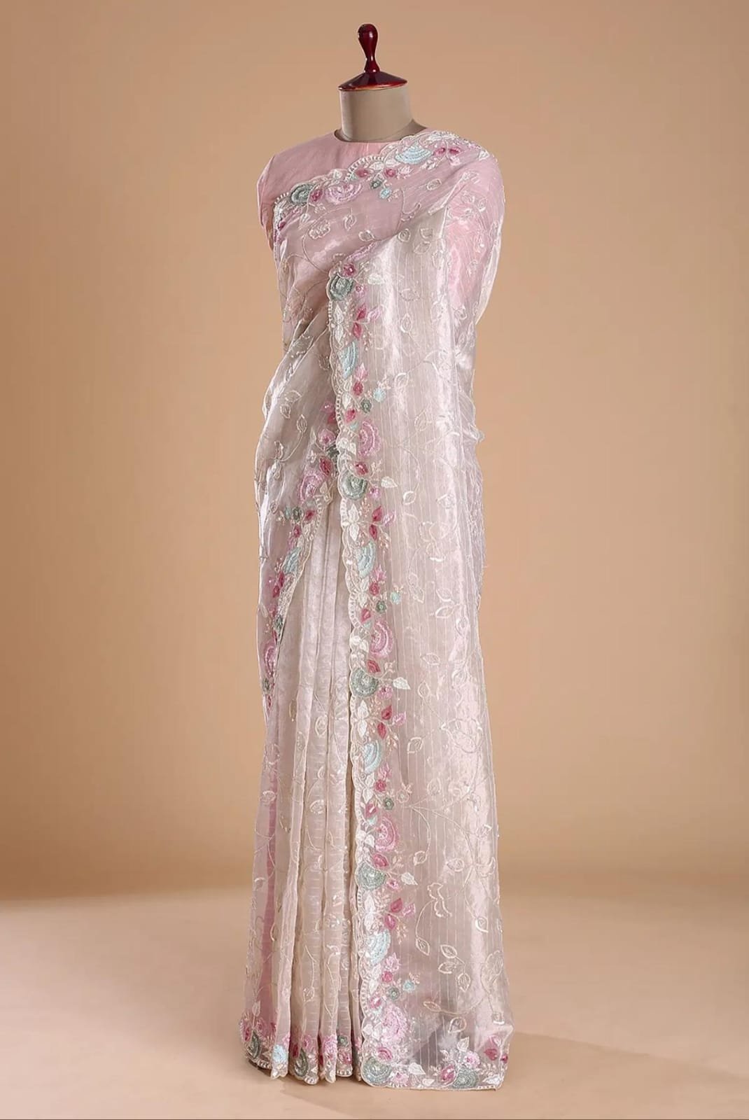 Sequence & Zardosi Embroidered Tissue Organza Saree