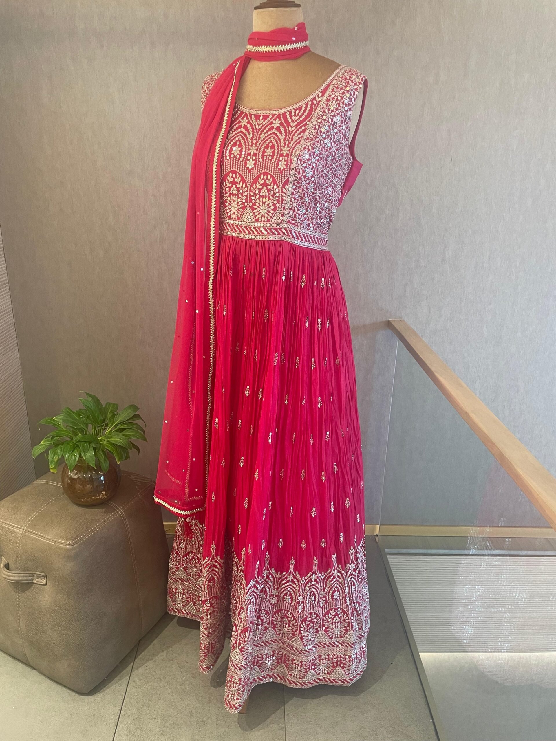 Rani Pink Gotapati Patterned Anarkali Suit with Mirror Work